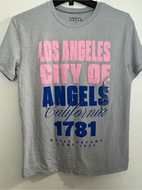 Vinyl Gray "Los Angeles City of Angels" Graphic Tee - Pink & Blue Print